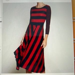 Joie Red Navy striped Ecedra knit asymmetrical hem dress.